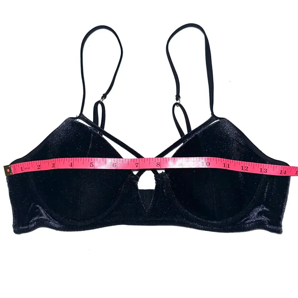 Beach Bunny Black Dylan Velvet Strappy Underwire Bikini Top Size M
